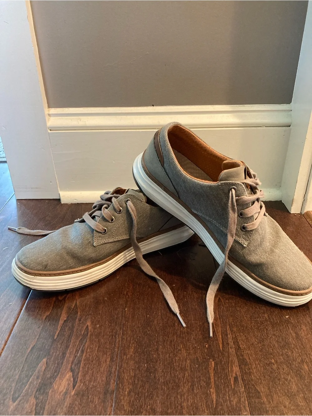 Skechers Men’s Taupe Canvas Boat Shoes with White Soles